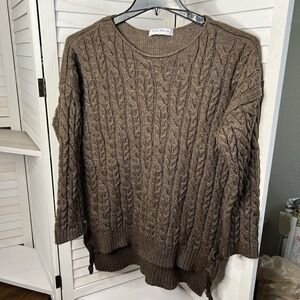 Toda Bella Women's Brown Wool Blend Cable Knit Sweater Sz L Grommet Accents READ